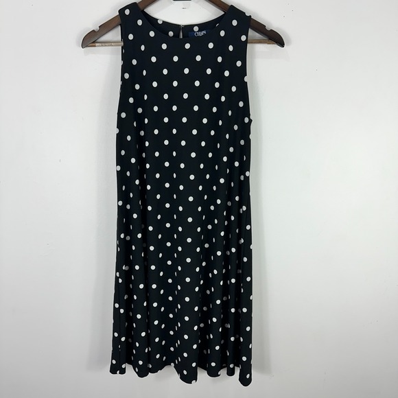 Chaps Dress M Black White Polka Dot Sleeveless A Line Midi Retro Classic Preppy‎ - Picture 1 of 5